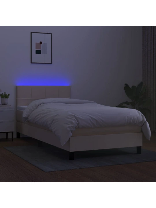 Box spring postel s matrací a LED krémová 90x190 cm textil
