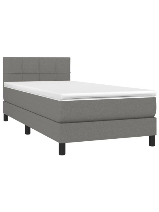 Box spring postel s matrací a LED tmavě šedá 90x200 cm textil