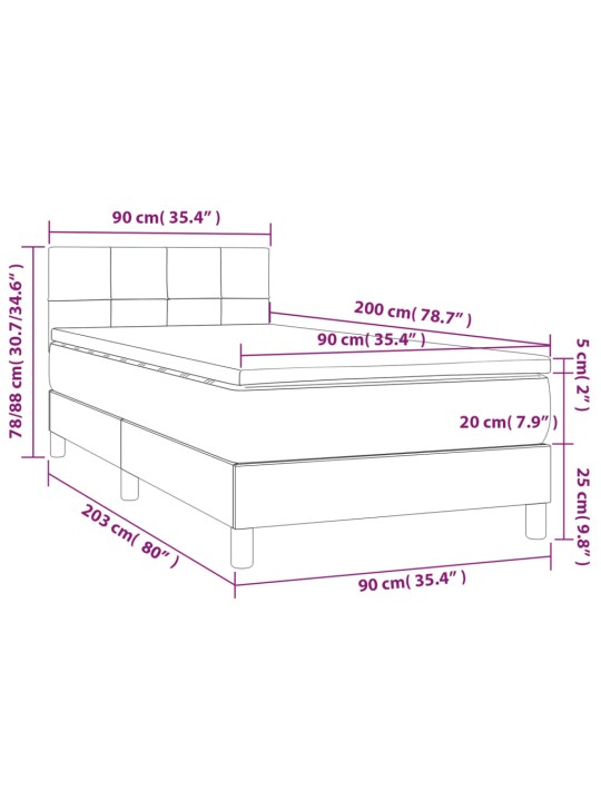 Box spring postel s matrací a LED černá 90x200 cm textil