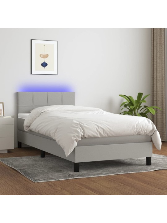 Box spring postel s matrací a LED světle šedá 100x200 cm textil