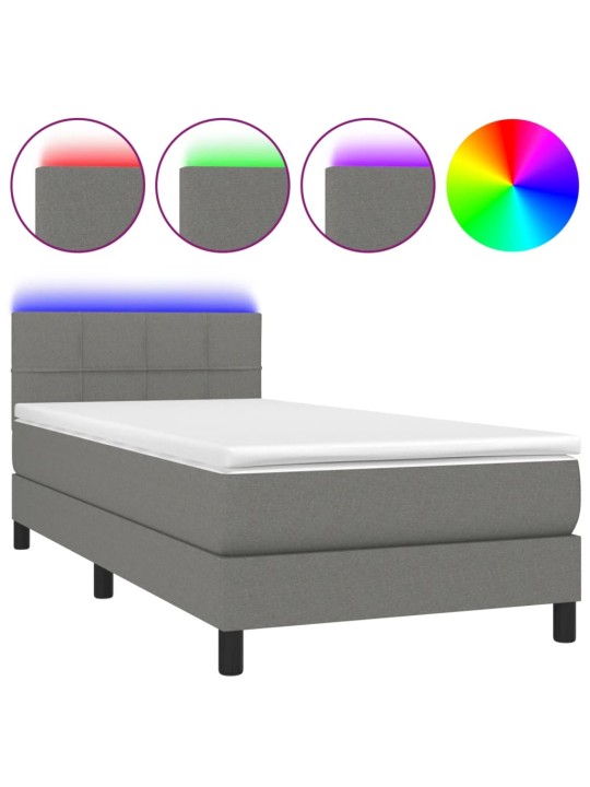 Box spring postel s matrací a LED tmavě šedá 100x200 cm textil