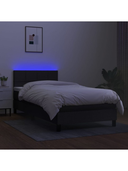 Box spring postel s matrací a LED černá 100x200 cm textil