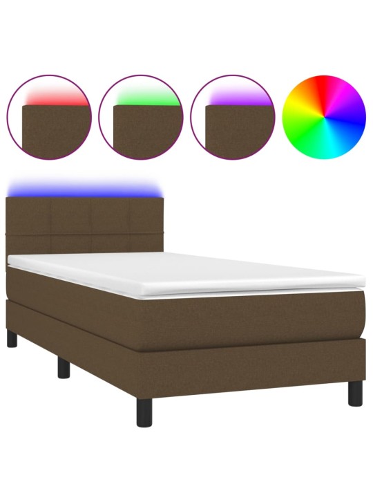 Box spring postel s matrací a LED tmavě hnědá 100x200 cm textil