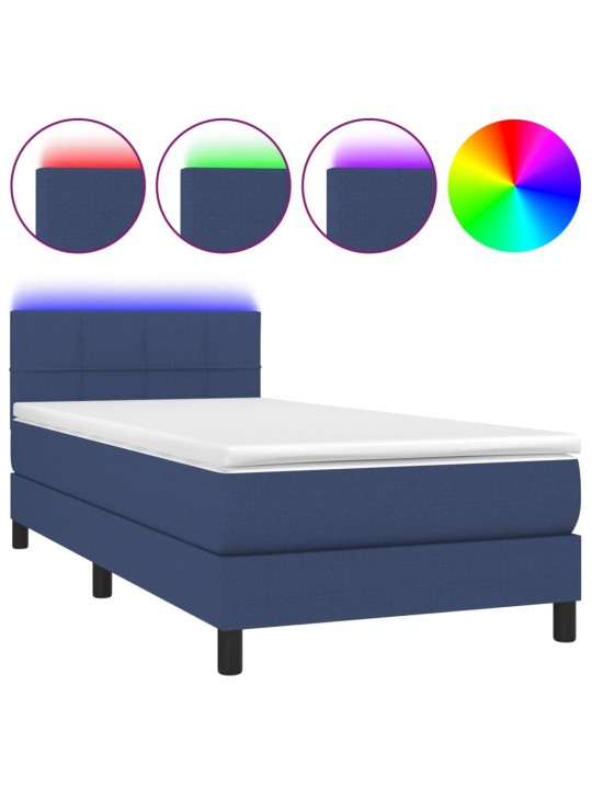 Box spring postel s matrací a LED modrá 100x200 cm textil