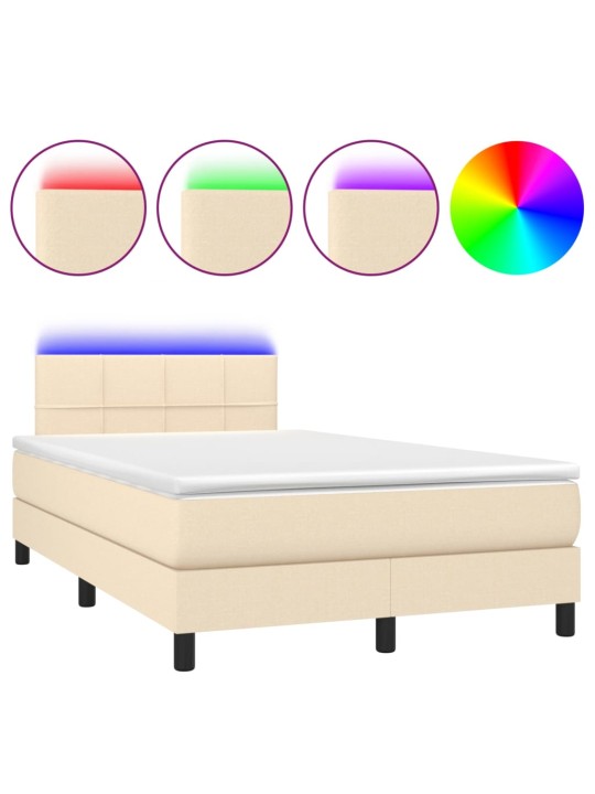 Box spring postel s matrací a LED krémová 120 x 200 cm textil