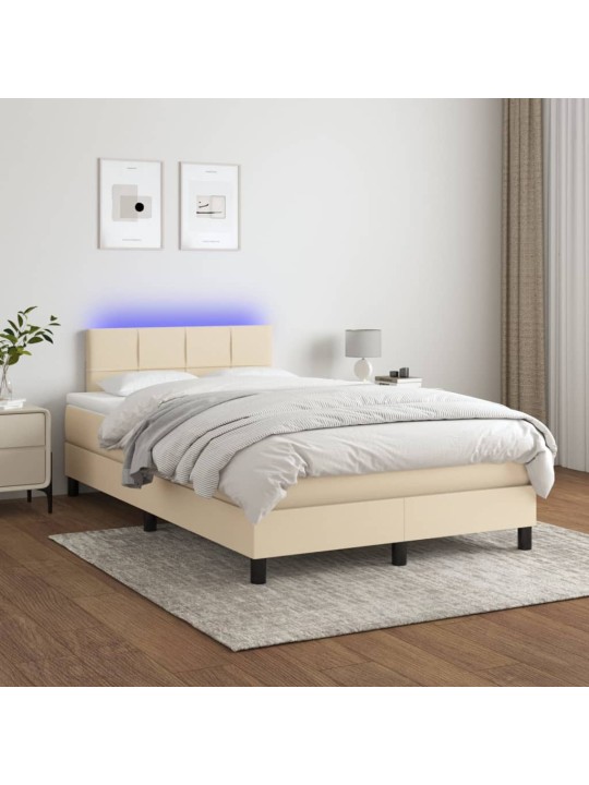 Box spring postel s matrací a LED krémová 120 x 200 cm textil