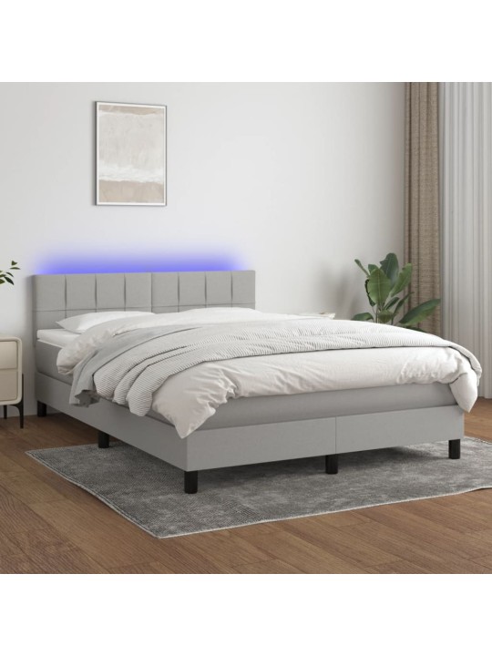 Box spring postel s matrací a LED světle šedá 140x190 cm textil