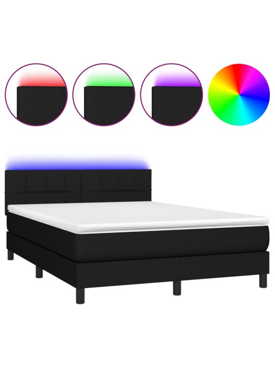 Box spring postel s matrací a LED černá 140x190 cm textil