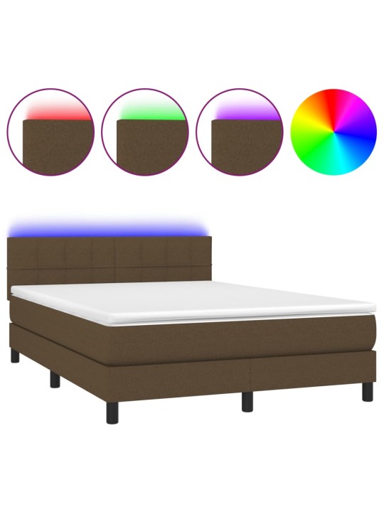 Box spring postel s matrací a LED tmavě hnědá 140x190 cm textil