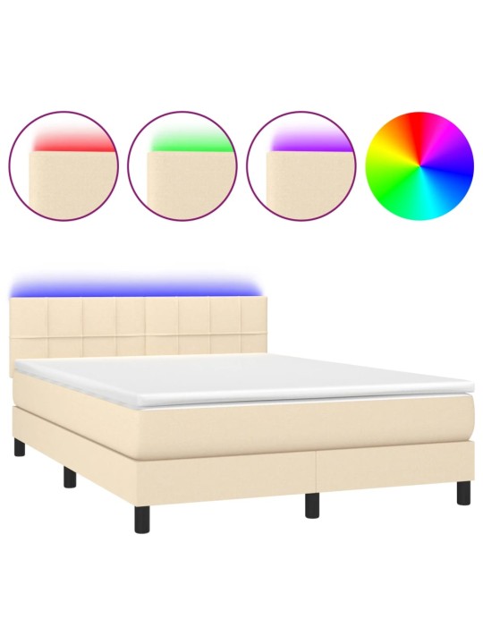 Box spring postel s matrací a LED krémová 140x190 cm textil