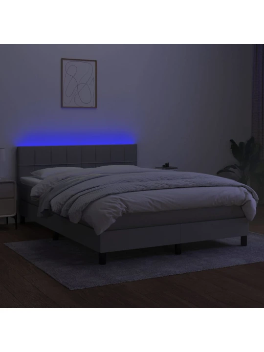 Box spring postel s matrací a LED světle šedá 140x200 cm textil