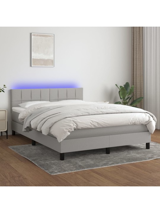 Box spring postel s matrací a LED světle šedá 140x200 cm textil