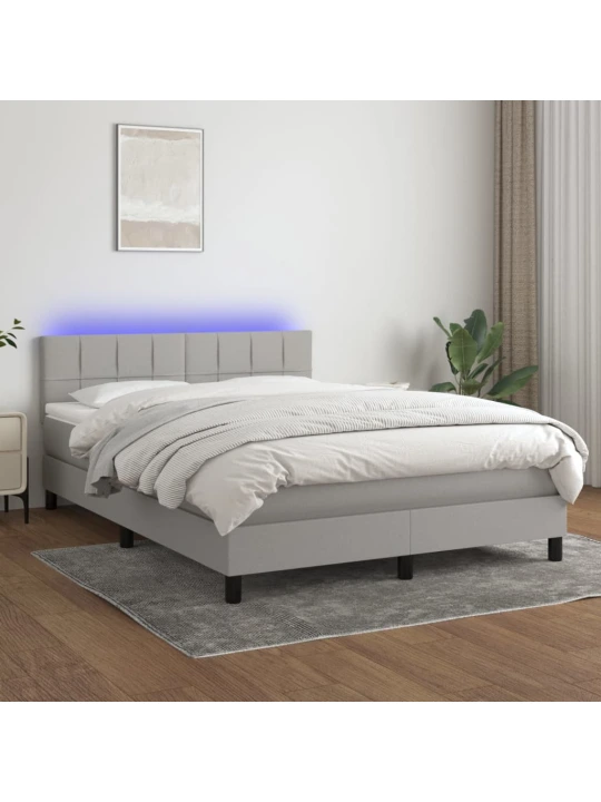 Box spring postel s matrací a LED světle šedá 140x200 cm textil