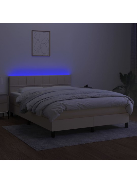 Box spring postel s matrací a LED krémová 140x200 cm textil