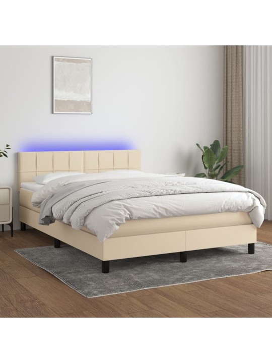 Box spring postel s matrací a LED krémová 140x200 cm textil