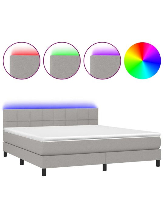 Box spring postel s matrací a LED světle šedá 160x200 cm textil