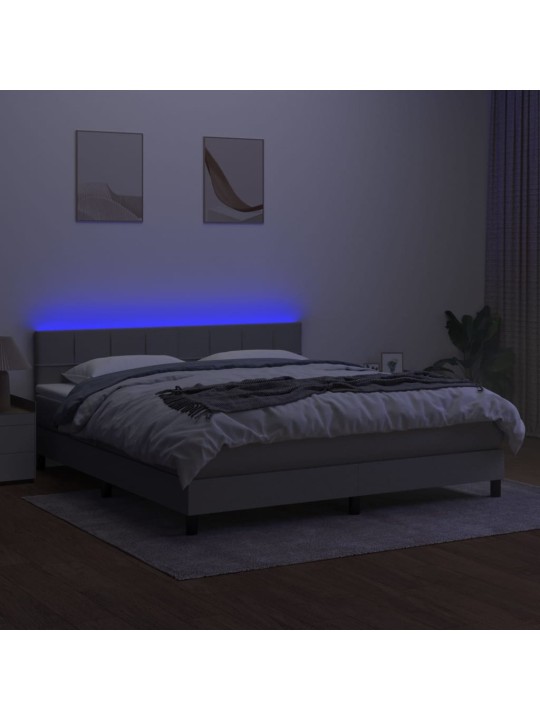Box spring postel s matrací a LED světle šedá 160x200 cm textil