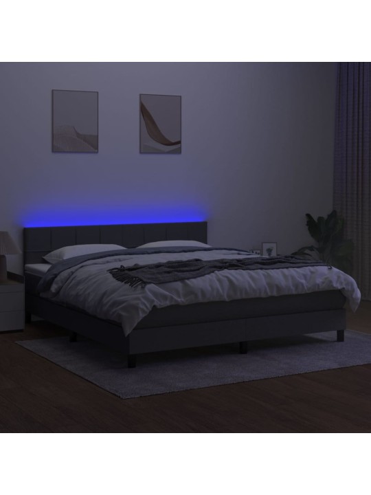 Box spring postel s matrací a LED tmavě šedá 160x200 cm textil