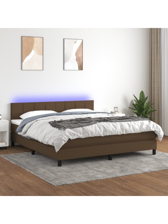 Box spring postel s matrací a led tmavě hnědá 160x200 cm textil