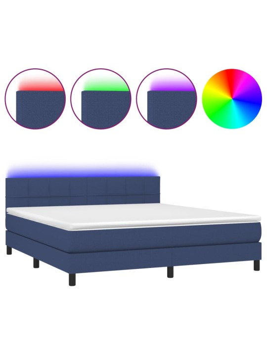Box spring postel s matrací a LED modrá 160x200 cm textil