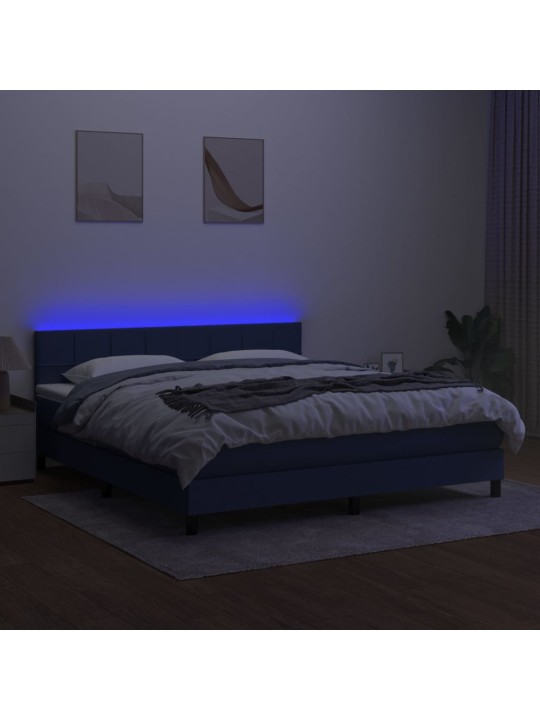 Box spring postel s matrací a LED modrá 160x200 cm textil