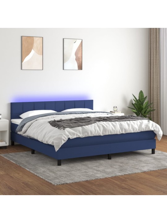 Box spring postel s matrací a LED modrá 160x200 cm textil
