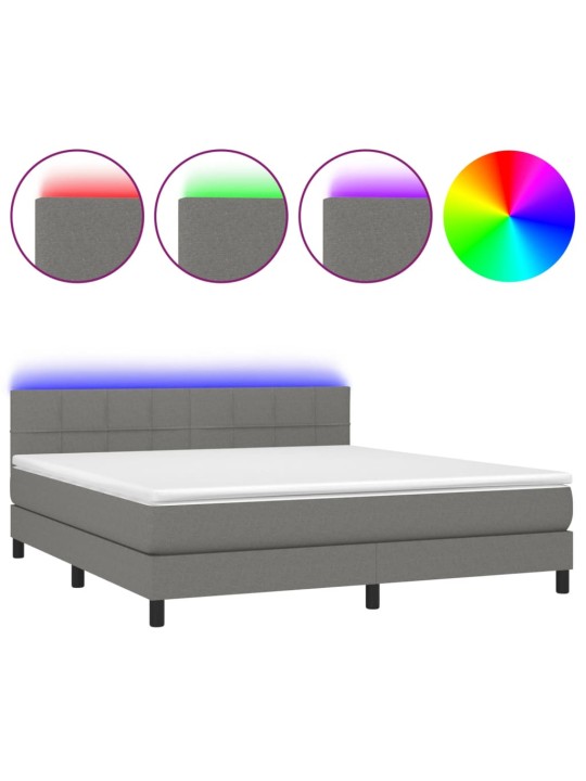 Box spring postel s matrací a LED tmavě šedá 180x200 cm textil