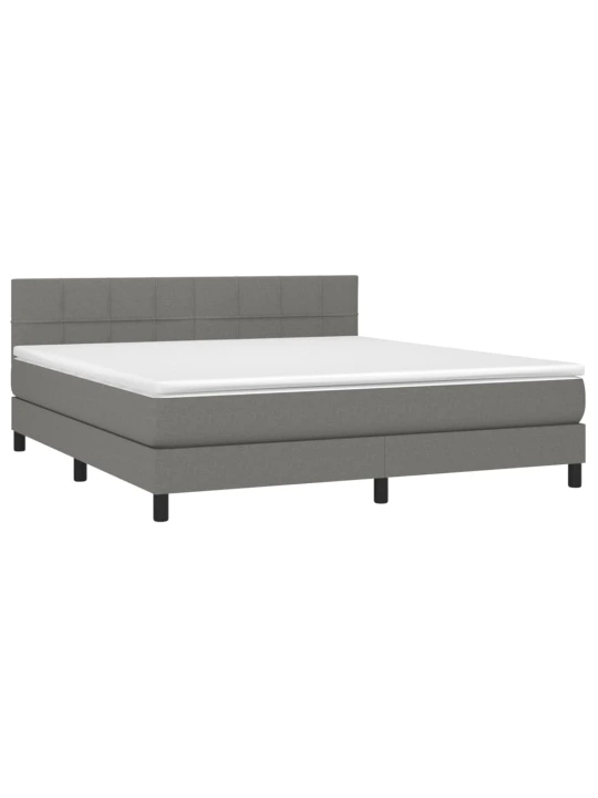 Box spring postel s matrací a LED tmavě šedá 180x200 cm textil
