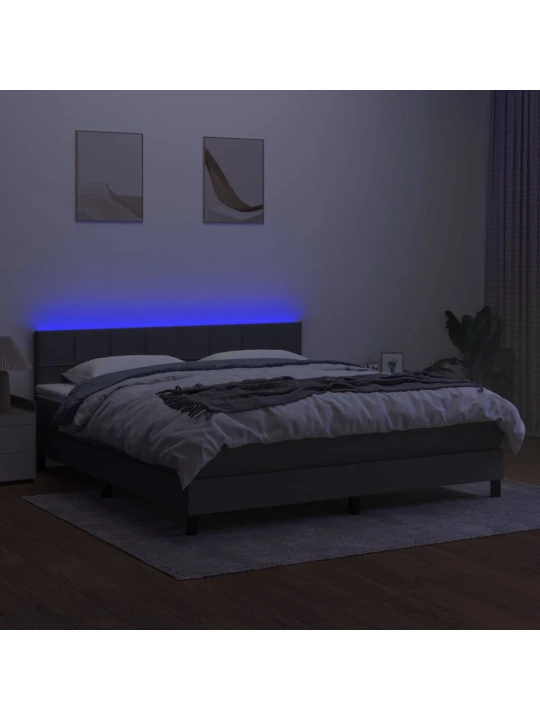 Box spring postel s matrací a LED tmavě šedá 180x200 cm textil