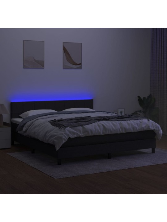 Box spring postel s matrací a LED černá 180x200 cm textil