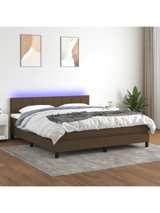 Box spring postel s matrací a LED tmavě hnědá 180x200 cm textil