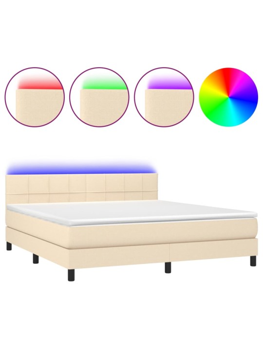 Box spring postel s matrací a LED krémová 180x200 cm textil