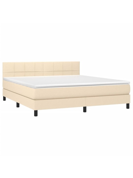 Box spring postel s matrací a LED krémová 180x200 cm textil