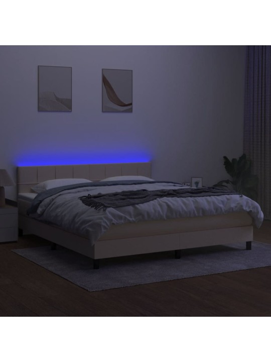 Box spring postel s matrací a LED krémová 180x200 cm textil