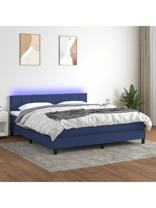 Box spring postel s matrací a LED modrá 180x200 cm textil