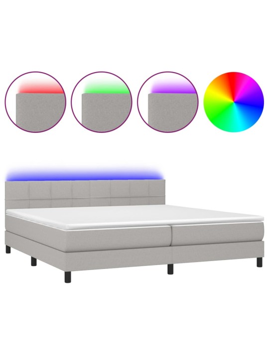 Box spring postel s matrací a LED světle šedá 200x200 cm textil