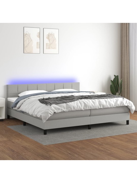 Box spring postel s matrací a LED světle šedá 200x200 cm textil