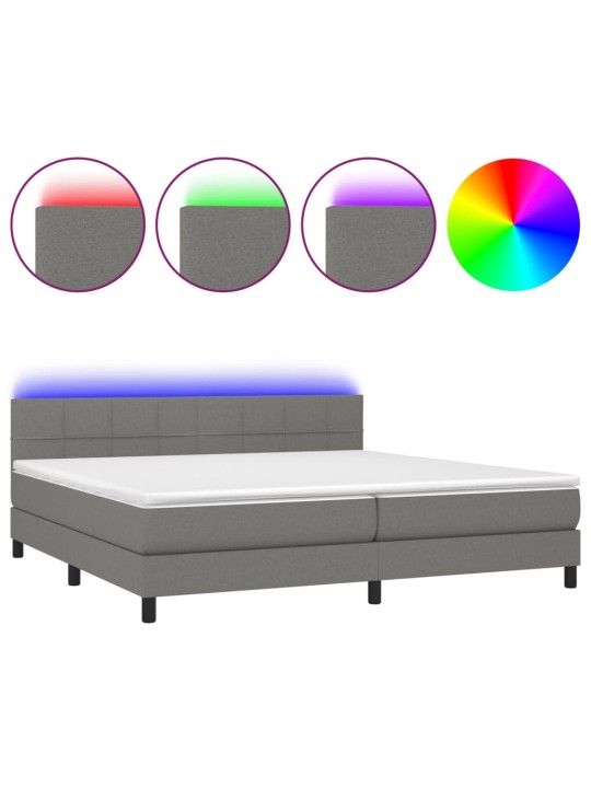 Box spring postel s matrací a LED tmavě šedá 200x200 cm textil