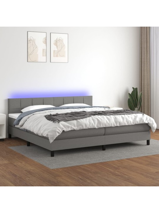 Box spring postel s matrací a LED tmavě šedá 200x200 cm textil