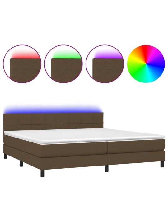 Box spring postel s matrací a led tmavě hnědá 200x200 cm textil