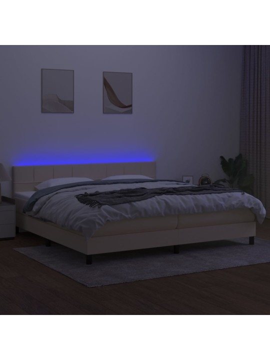 Box spring postel s matrací a LED krémová 200x200 cm textil
