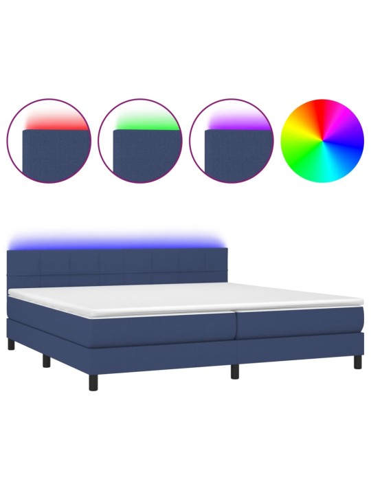 Box spring postel s matrací a led modrá 200x200 cm textil