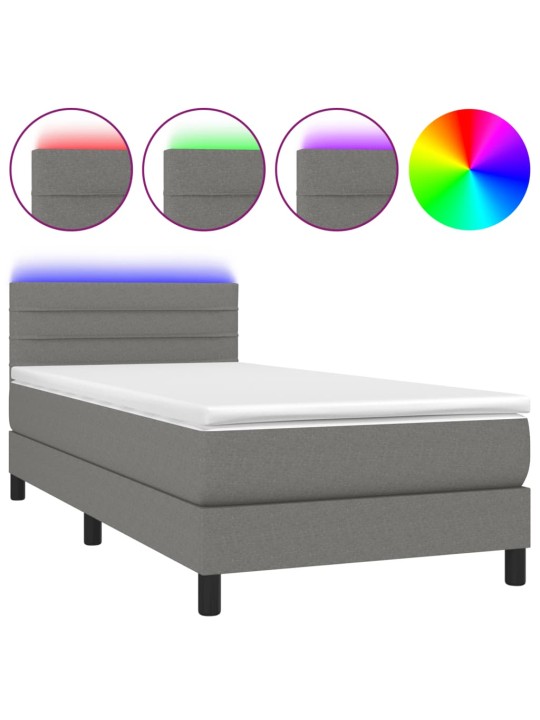 Box spring postel s matrací a LED tmavě šedá 80 x 200 cm textil