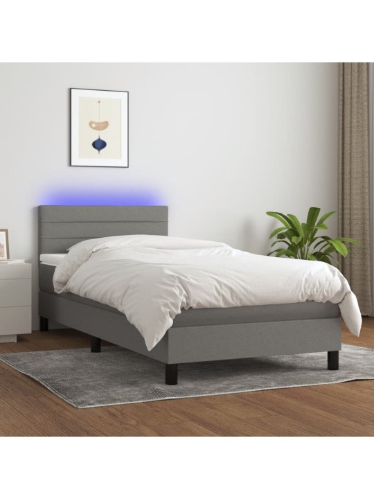 Box spring postel s matrací a LED tmavě šedá 80 x 200 cm textil