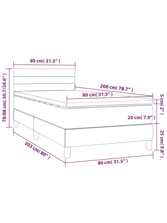 Box spring postel s matrací a LED krémová 80 x 200 cm textil