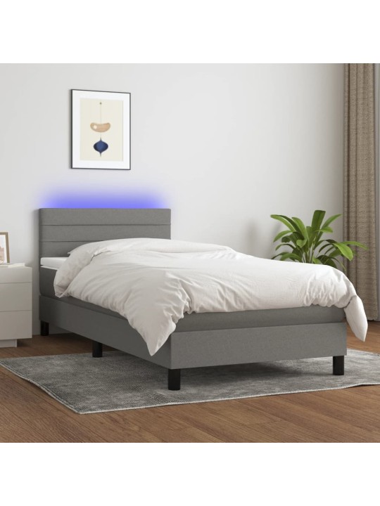 Box spring postel s matrací a LED tmavě šedá 90x190 cm textil