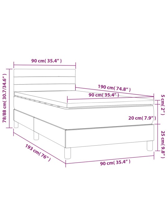 Box spring postel s matrací a led modrá 90x190 cm textil