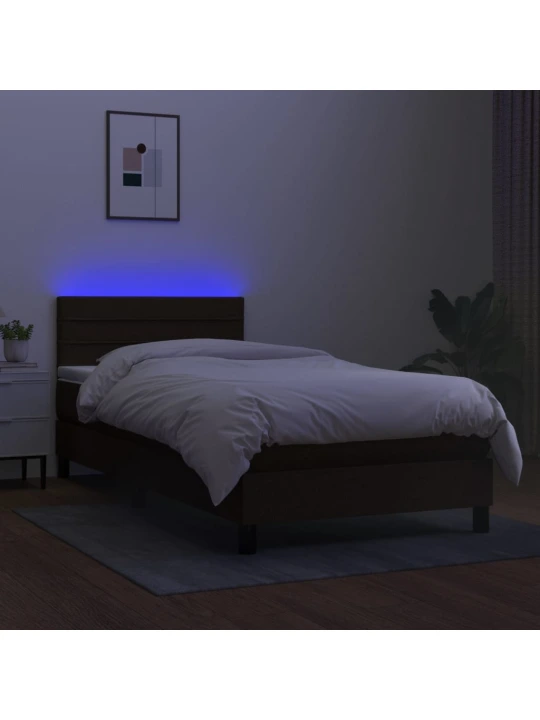 Box spring postel s matrací a LED černá 90x200 cm textil