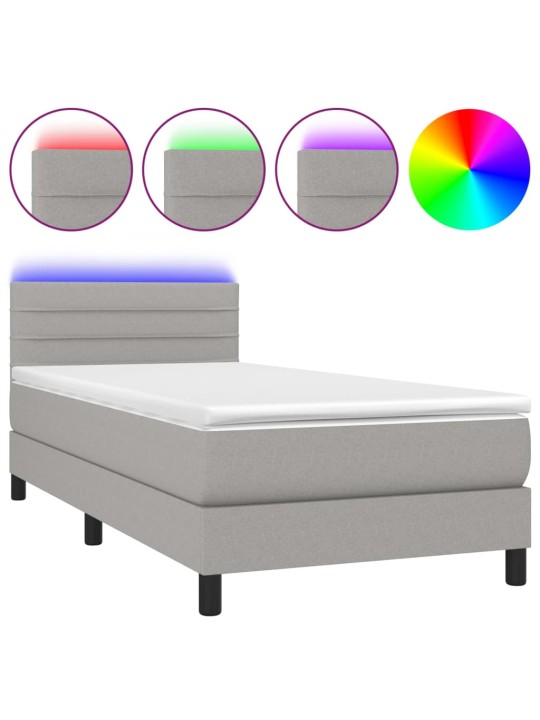 Box spring postel s matrací a LED světle šedá 100x200 cm textil
