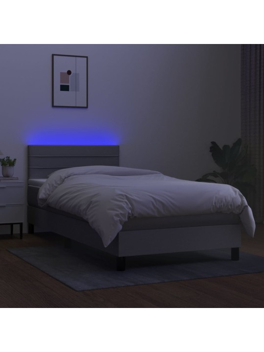 Box spring postel s matrací a LED světle šedá 100x200 cm textil